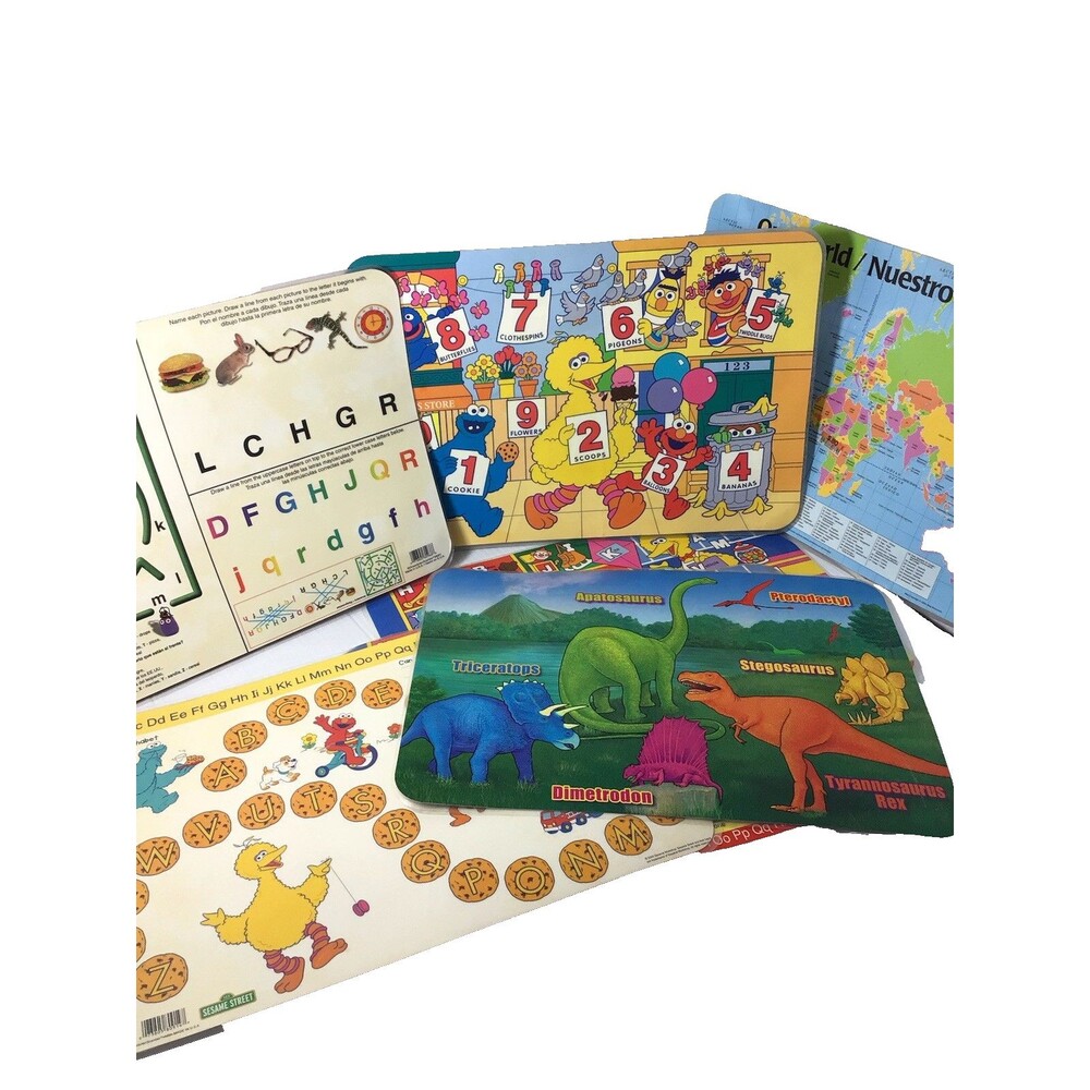 Vintage 2000 Sesame Street, Our World, Dinosaur Double Sided‎ Learning Placemats
